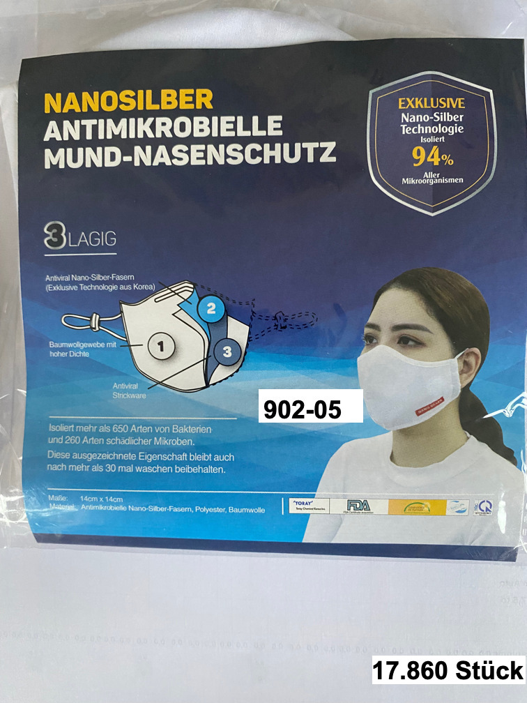 G 570-01 Als 2´er und 20 er-Pack,Mund- und Nasenschutz Maske NANOSILBER Waschbar Wiederverwendbar 3 lagig isoliert 94% aller Mikroorganismen,-64 Stück kosten 55,00 €