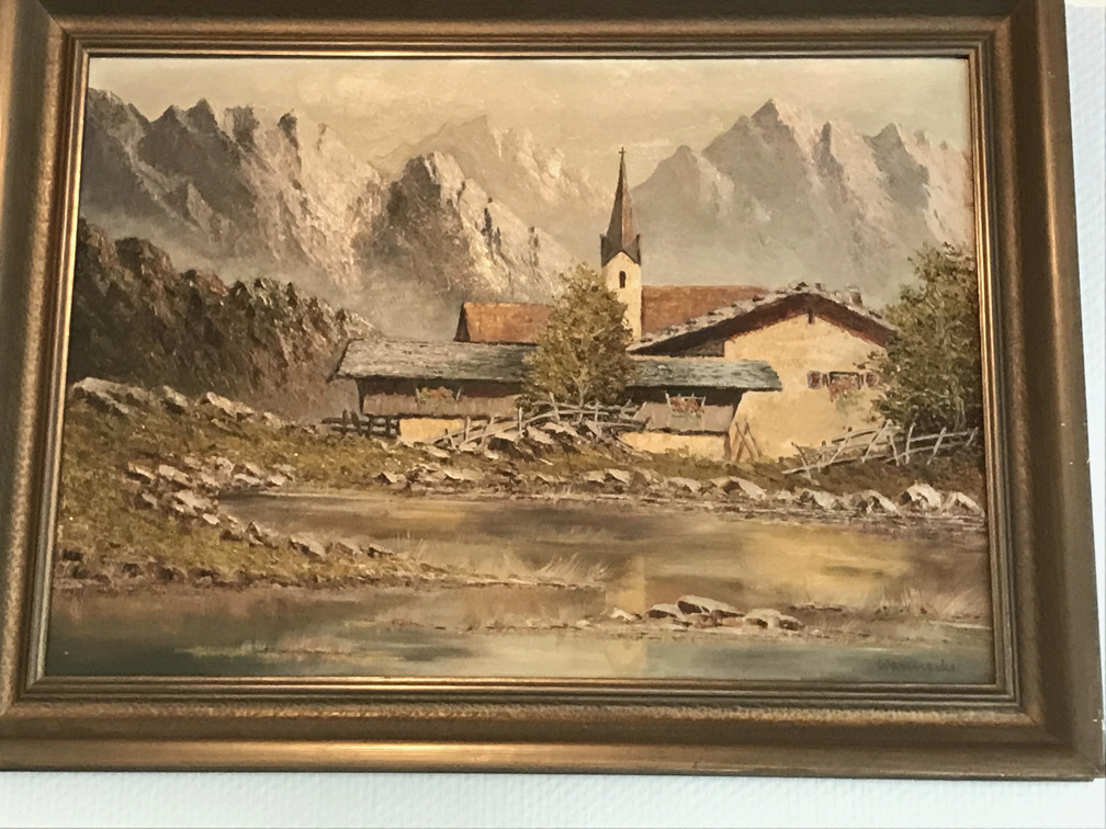 JBilder-47 Unikat - Original - Kirche mit See vor den Bergen- sehr schön  