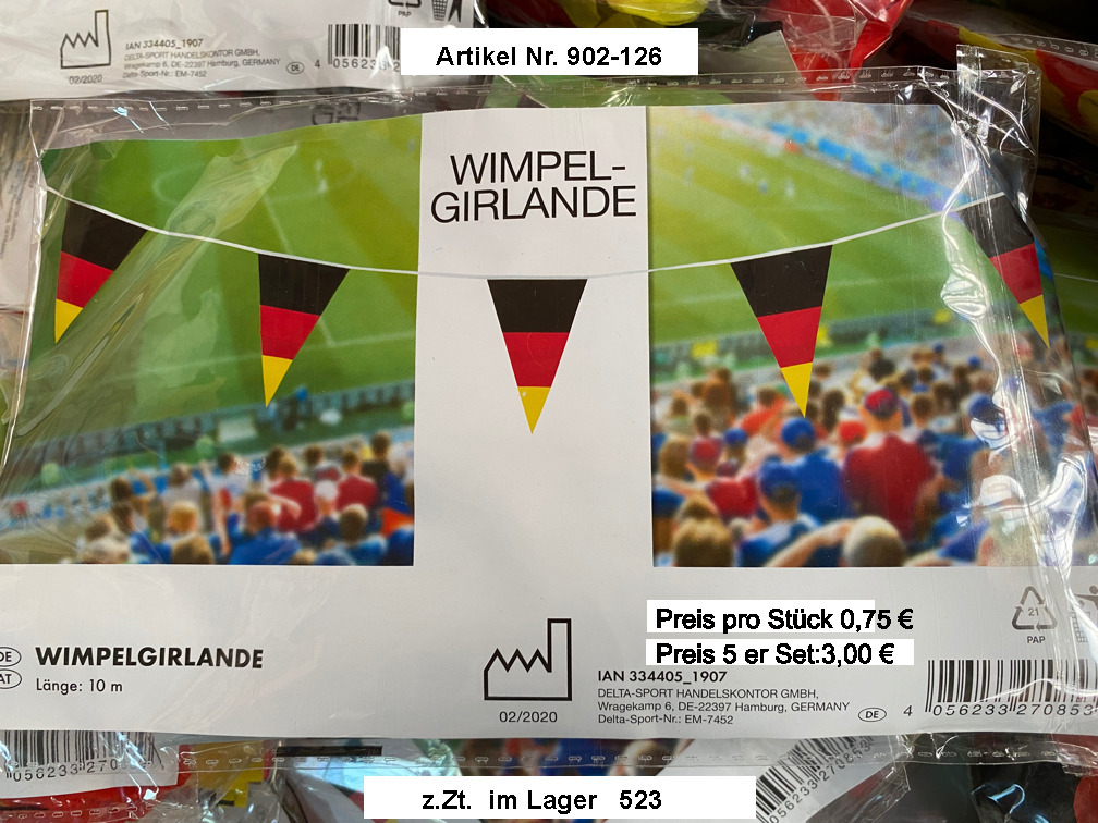G 570-08 -Wimpel Girlande -Schwarz-Rot-Gold-Deutschland-als 1 er oder 5 er Set solange Vorrat da ist-Fan Artikel Weltmeisterschaft